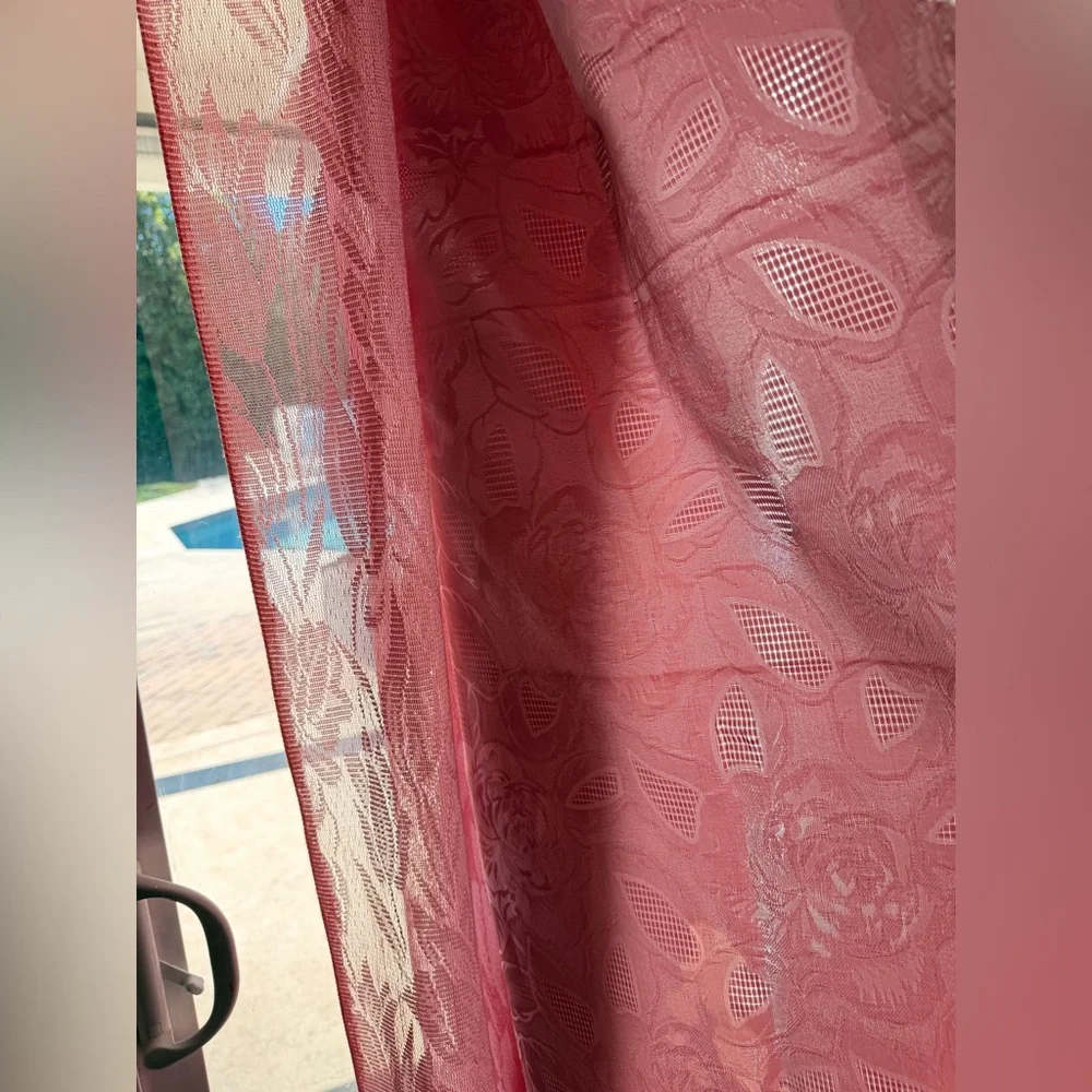 Vintage Pink Sheer Curtains Floral Lace Set Cottagecore